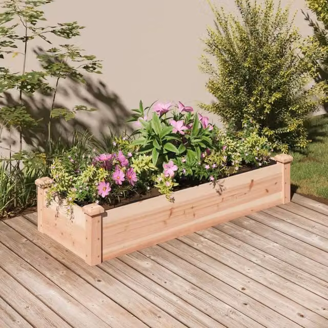 Berkfield Home Garden Raised Bed with Liner in Brown Solid Wood, W/D/H: 120 x 45 x 25 cm
