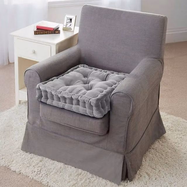 Coopers of Stortford Grey Velour Booster Cushion for Adults, W: 50 cm, D: 50 cm, H: 10 cm