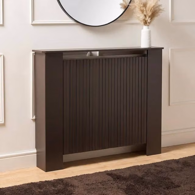 OHS Ribbed Medium Radiator Cover in Chocolate Brown Slatted Engineered Wood – 1