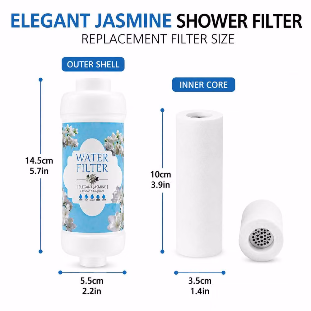 INMTFEI Jasmine Shower Filter Cartridge Hard Water Purifier for Hair and Skin in White – 2