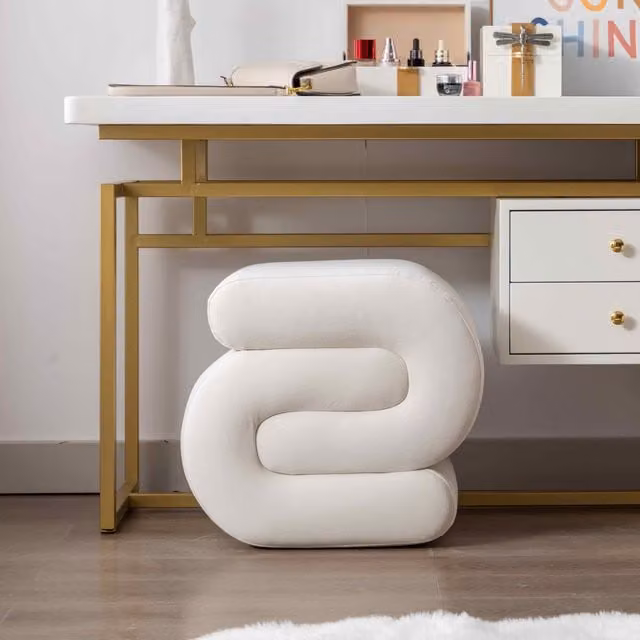 Aosom UK S-Shape Velvet Pouffe Footstool in Ivory, W/D/H: 50 x 46 x 46 cm – 1