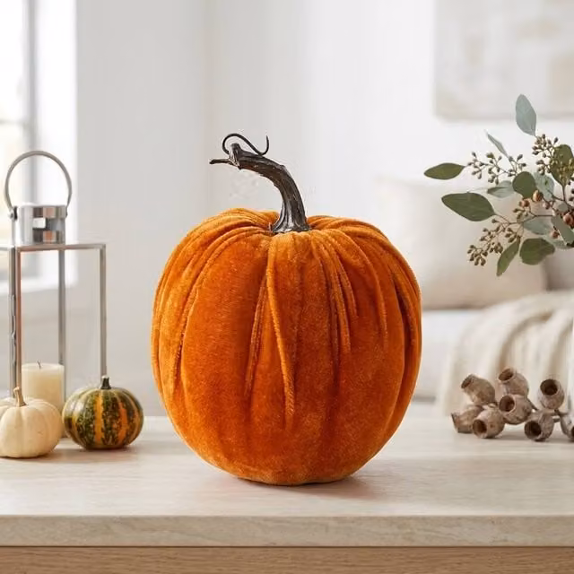 Garden Greatness Orange Velvet Pumpkin Decorative Tabletop Ornament