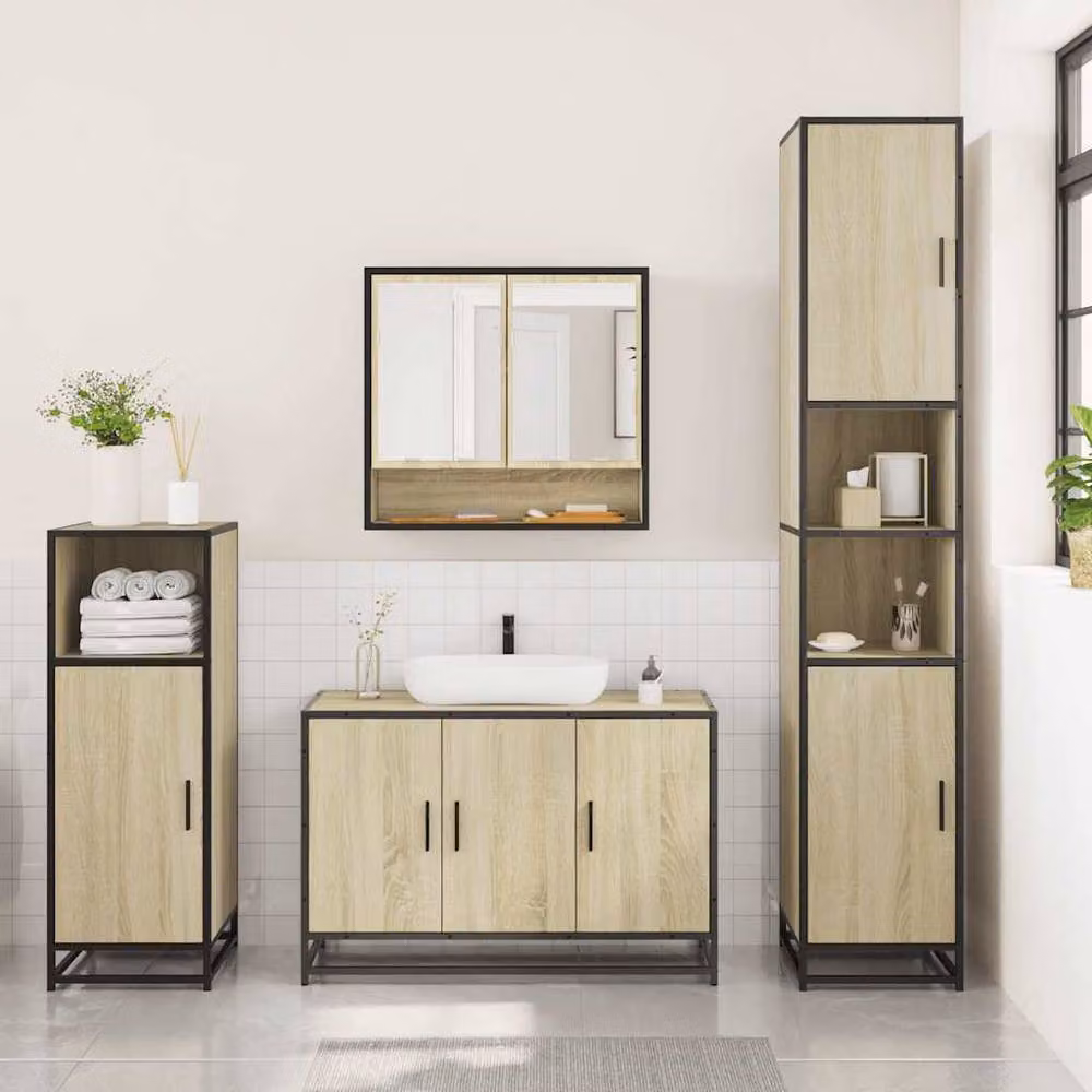 Berkfield Home 3 Piece Industrial Bathroom Furniture Set in Brown Sonoma Oak – 2