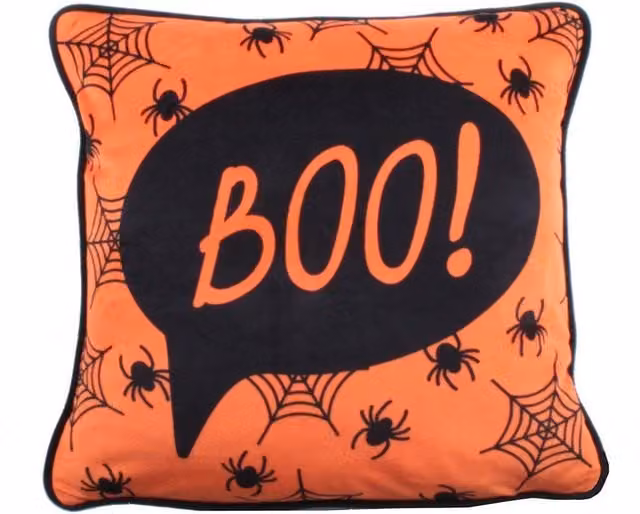 Bedlam Halloween Luxe Velvet Filled Cushion in Orange and Black, W/D/H: 43 x 43 x 43 cm – 1