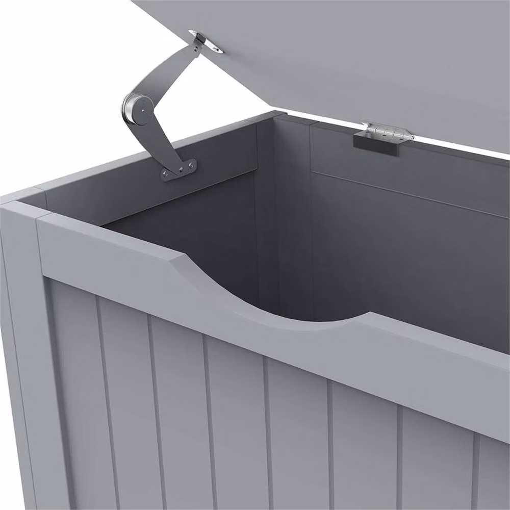 KORVIXA Grey Wooden Laundry Hamper Cabinet with Lid, W: 60 cm, H: 65 cm – 2