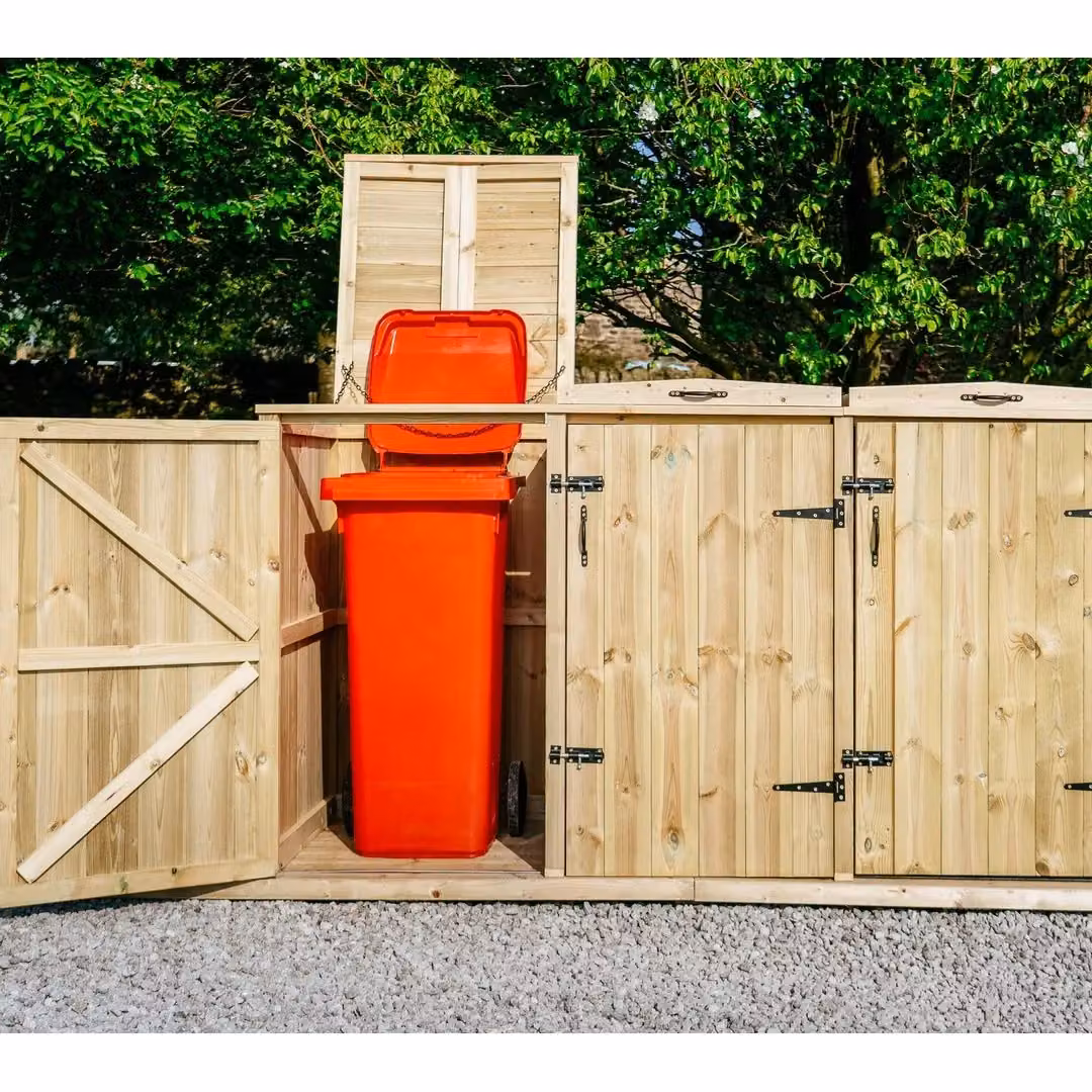 Buttercup Farm Chatburn Bin Store in Brown, Fits 1x 180L/240L Wheelie Bin and 4x Boxes, W/D/H: 192 x 80.4 x 120 cm – 4