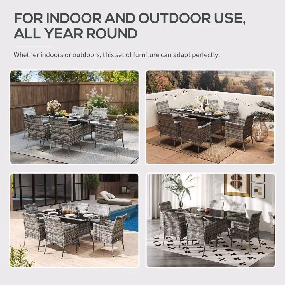 Wyld Haus Zila 6 Seater Grey Rattan Outdoor Dining Set with Glass Table and Cushioned Seating – 5