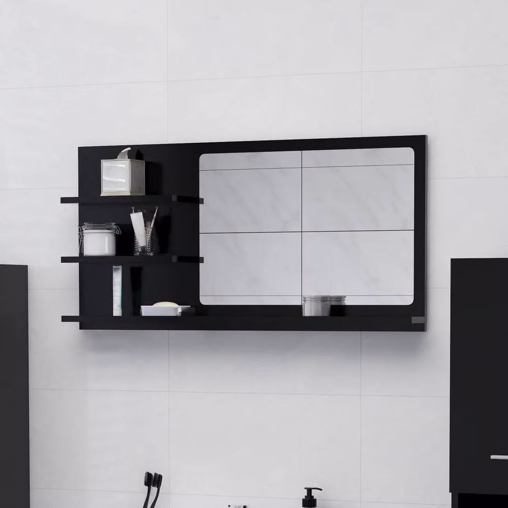 Berkfield Home Modern Black Bathroom Mirror, W/D/H: 90 x 10.5 x 45 cm – 2