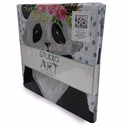 Rapport Home Panda Polycotton Duvet Cover and Pillowcase Set, Blue and White, W/D/H: 135 x 200 cm – 2