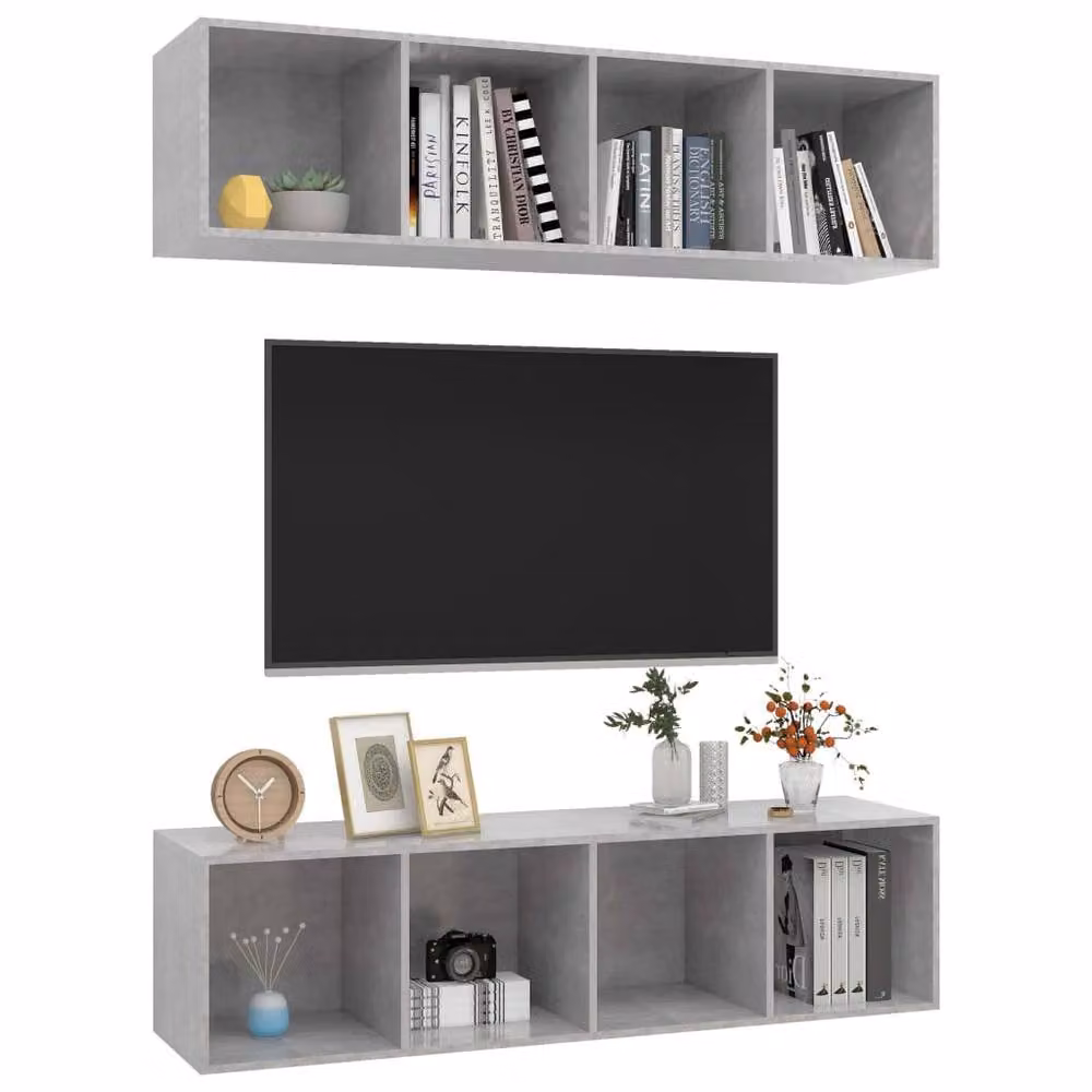 Berkfield Home Set of 2 Wall-mounted TV Cabinets in Concrete Grey Engineered Wood – 3