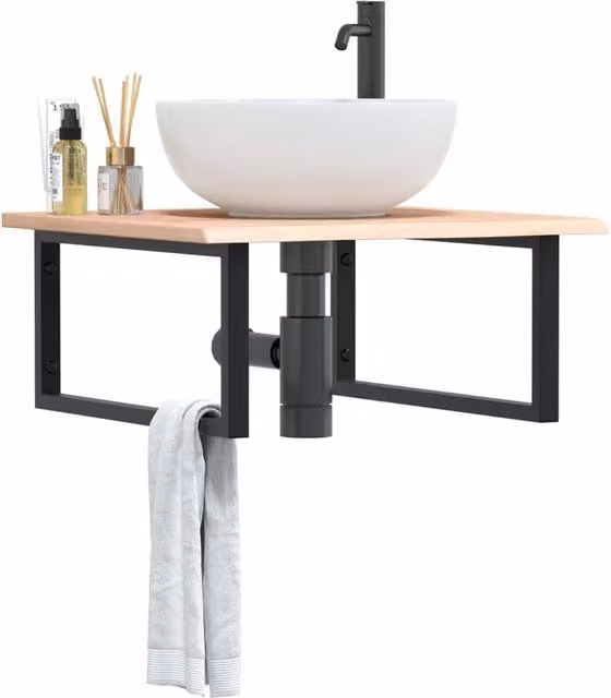 Berkfield Home Wall Mounted Basin Shelf in Brown Oak and Steel – 1