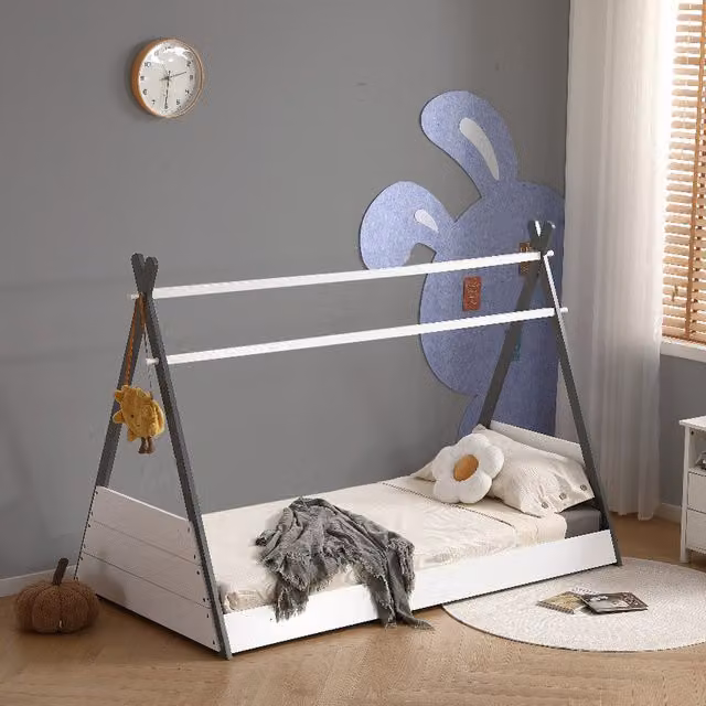 RELAXBy AMANI Exetor Playhouse Bed Frame in White and Grey Engineered Wood