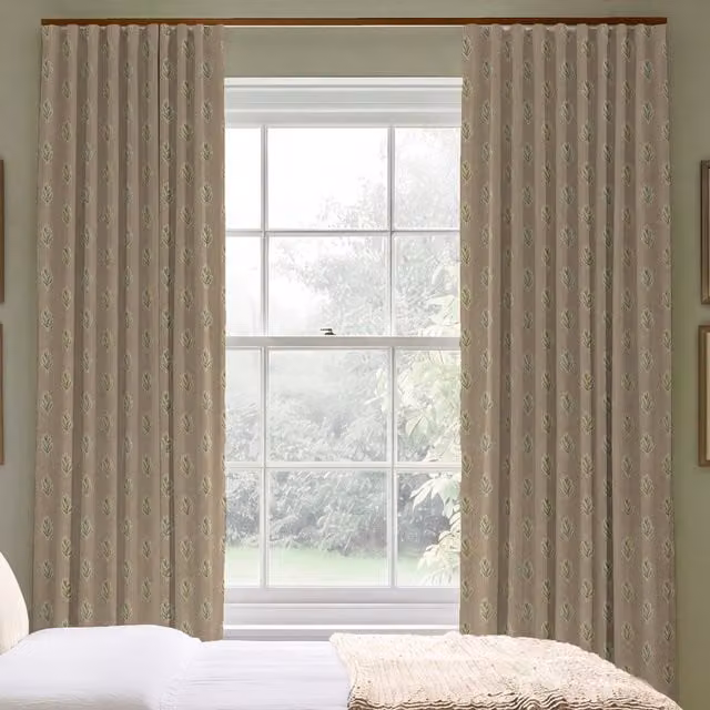 ANTE DECOR Hidcote Made To Measure Blackout Floral Cotton Eyelet Curtains in Dusty Rose, Pink and Beige