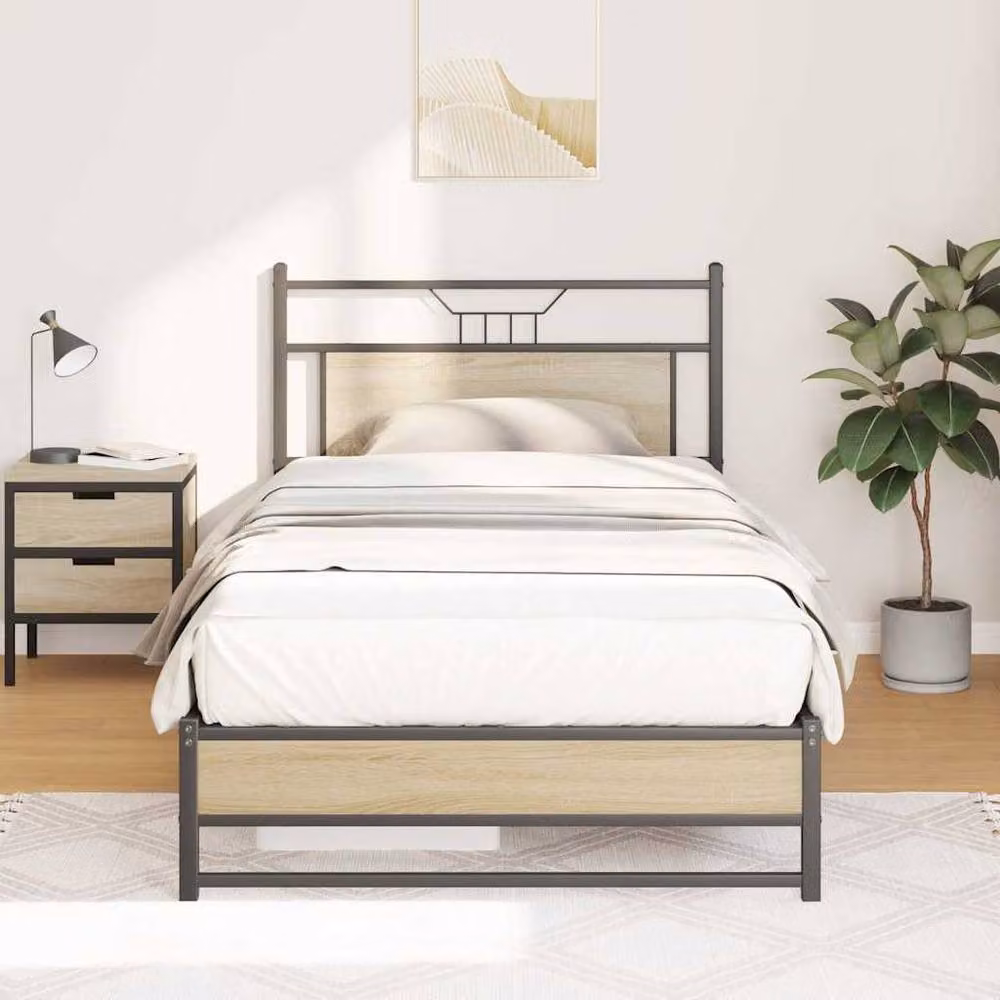 Berkfield Home Sonoma Oak Bed Frame in Brown, W/D/H: 107 x 203 cm – 2
