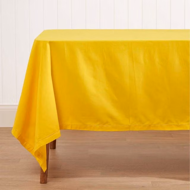 Homescapes Plain Yellow Cotton Rectangular Tablecloth