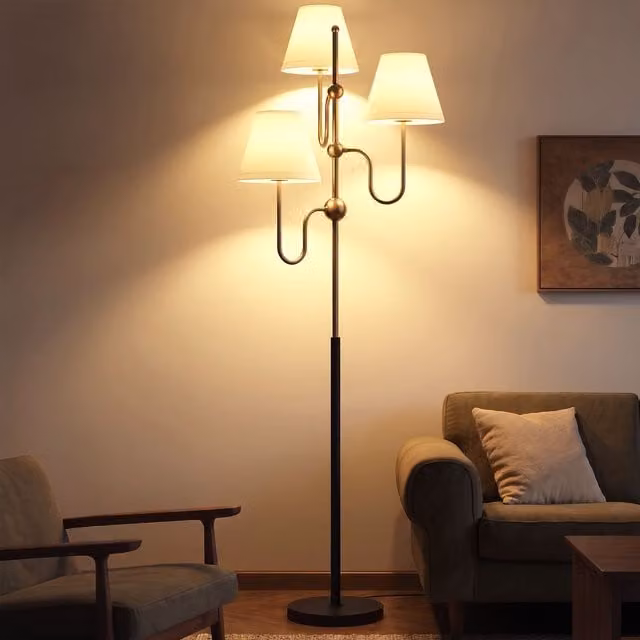 HOMCOM 3-Light Modern Floor Lamp in Gold with Foot Switch, Height: 165 cm