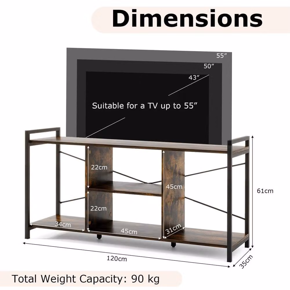 VOGREX Brown Industrial Metal TV Stand with 4 Shelves for up to 55 inch TVs – 2