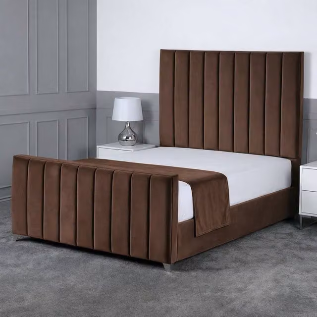 Living Comfort Bedz Empress Brown Velvet Upholstered Gas Lift Storage Bed with 48 Inch Headboard, Size: Super King (200 x 200 cm)