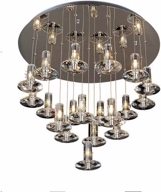 Netlighting Troy Round Pendant Light with 19 Crystal G4 Bulbs in Chrome and Grey – 1