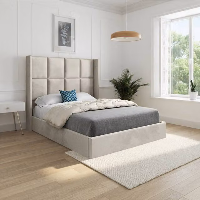 Casani Riversdale Single Upholstered Velvet Designer Bed Frame in Beige – 1
