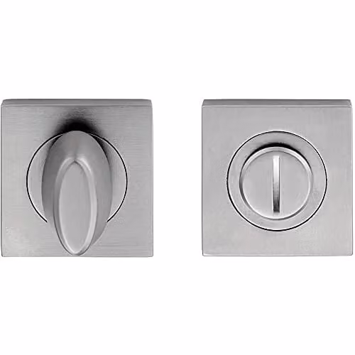 Loops Bathroom Thumbturn Lock and Release Handle with Square Rose in Satin Chrome Silver