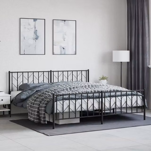 Berkfield Home Metal Bed Frame with Footboard, Black, W/D/H: 193 x 203 cm