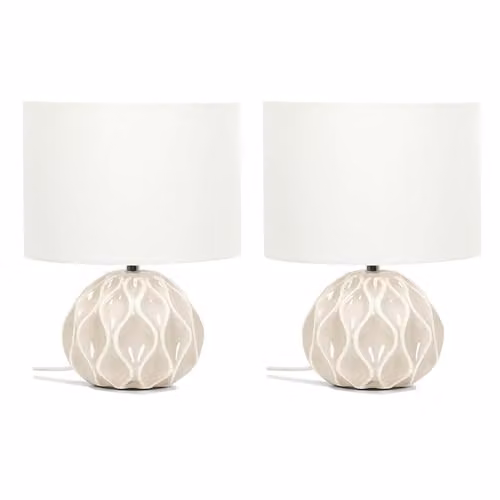 ValueLights Set of 2 Natural Textured Ceramic Table Lamps with Beige Fabric Lampshades