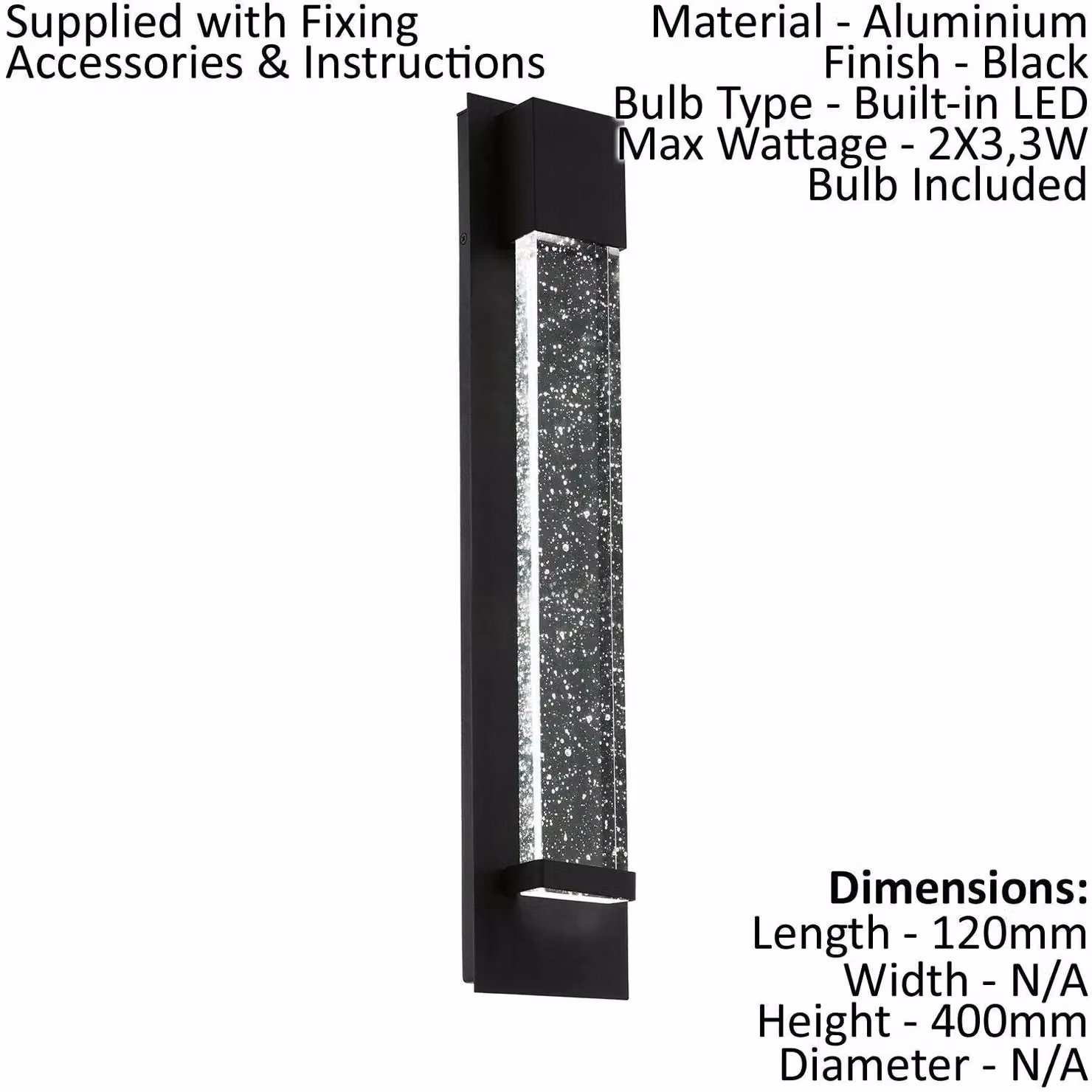 Loops Black IP44 Outdoor LED Wall Light with Transparent Bubble Glass – 2