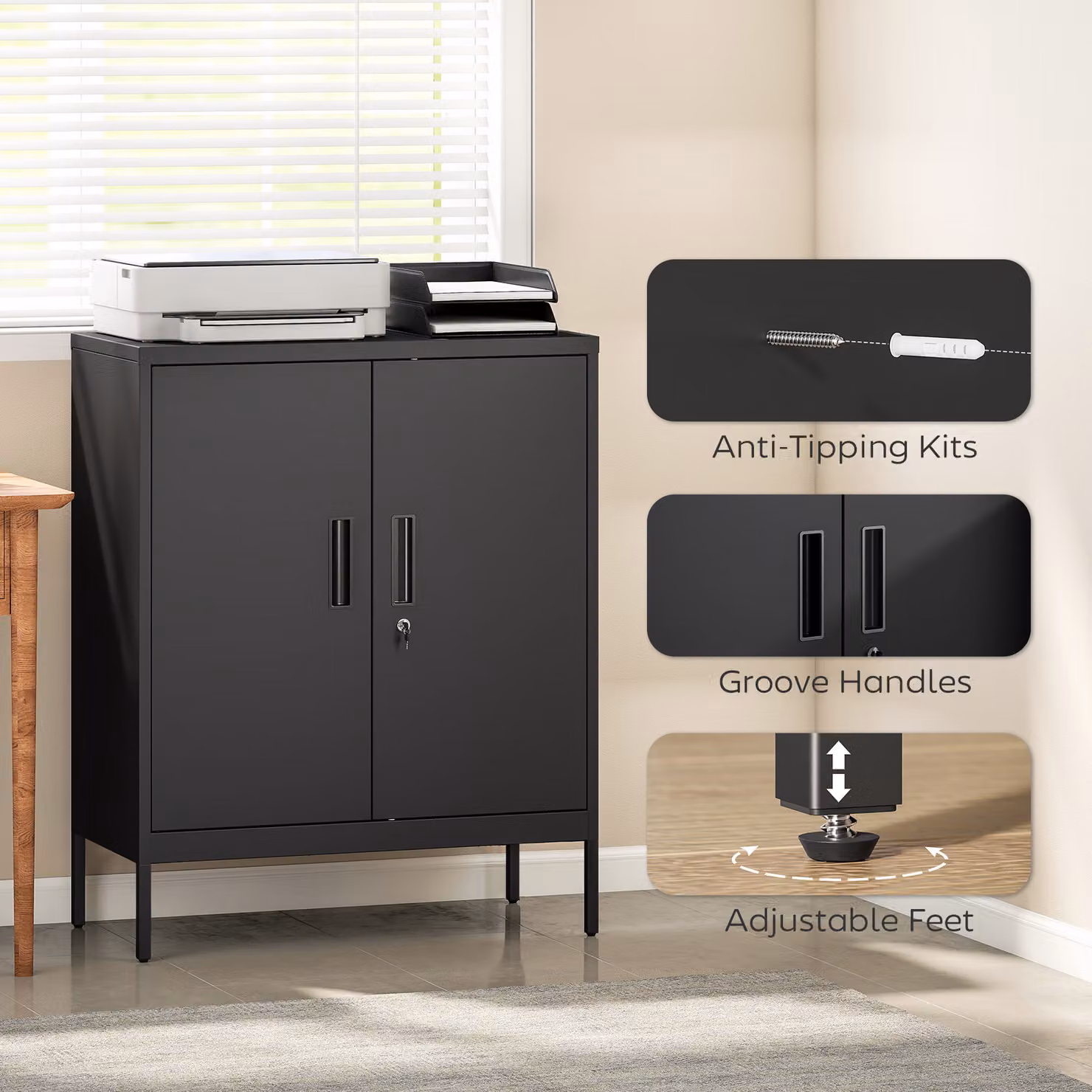HOMCOM Black Metal Storage Cabinet with Lock and Adjustable Shelves – 6