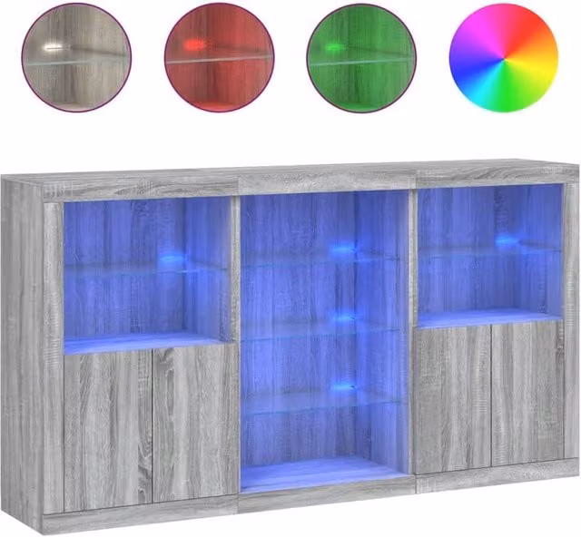 Berkfield Home Modern Sideboard with Integrated LED Lights in Grey Sonoma, W: 181.5 cm, D: 37 cm, H: 100 cm