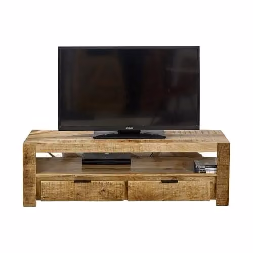 Adorable Lifestyle Surrey TV Stand with 2 Drawers in Brown Solid Mango Wood, W: 130 cm, D: 40 cm, H: 40 cm