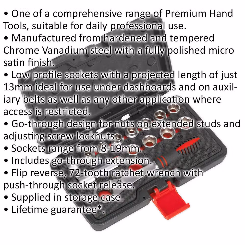 Loops 14pc Low Profile Go-Through Socket Set with 3/4 inch Metric Square Drive Ratchet Handle in Silver and Multicolour – 2