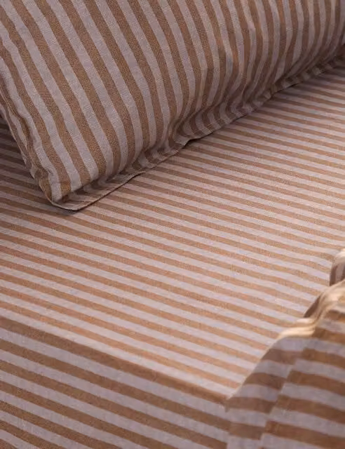 YARD Marlow Striped Pure Cotton Fitted Sheet, Blue Mix, W: 140 cm, L: 200 cm