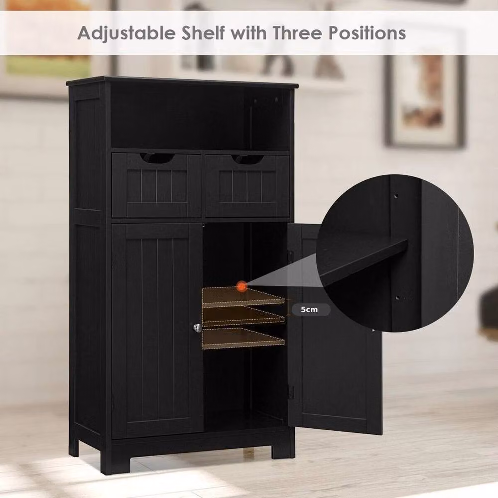 KORVIXA Black Wooden Bathroom Floor Cabinet with Hinged Doors and Internal Shelves, W: 70 cm, H: 75 cm – 5