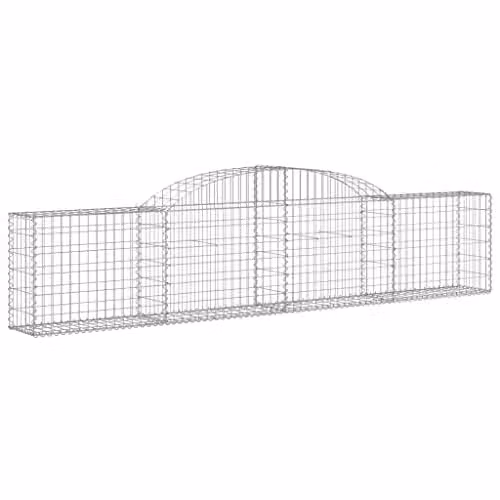 vidaXL Set of 20 Arched Gabion Baskets in Silver Galvanised Steel, W/D/H: 300 x 30 x 60/80 cm