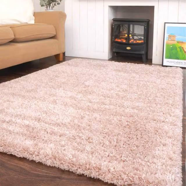 The Rug House Shaggy Super Soft Living Area Rug in Blush Pink, W: 170 cm, D: 120 cm