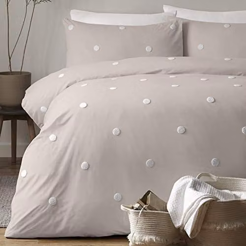 Appletree Dot Garden 100% Cotton Dotted Duvet Cover and Pillowcase Set in White and Beige, W/H: 200 x 200 cm – 1