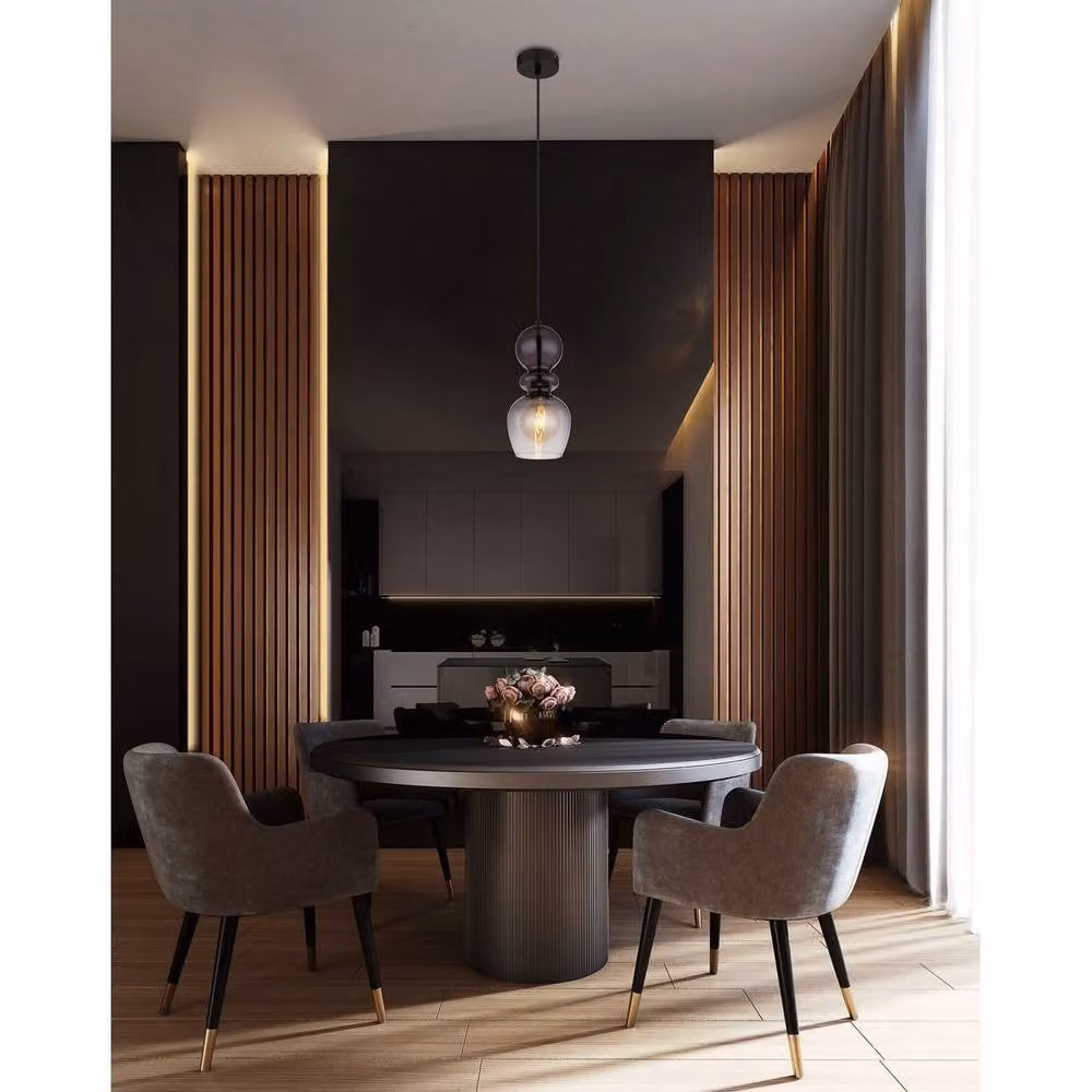 Netlighting Clarity Slim Pendant Ceiling Light in Matt Black with Transparent Glass and E27 Socket – 2