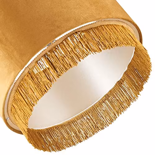 Happy Homewares Modern Yellow Velvet Drum Pendant Lamp Shade with Tassels and Embroidered Trim, W/D/H: 16 x 16 x 35 cm – 3