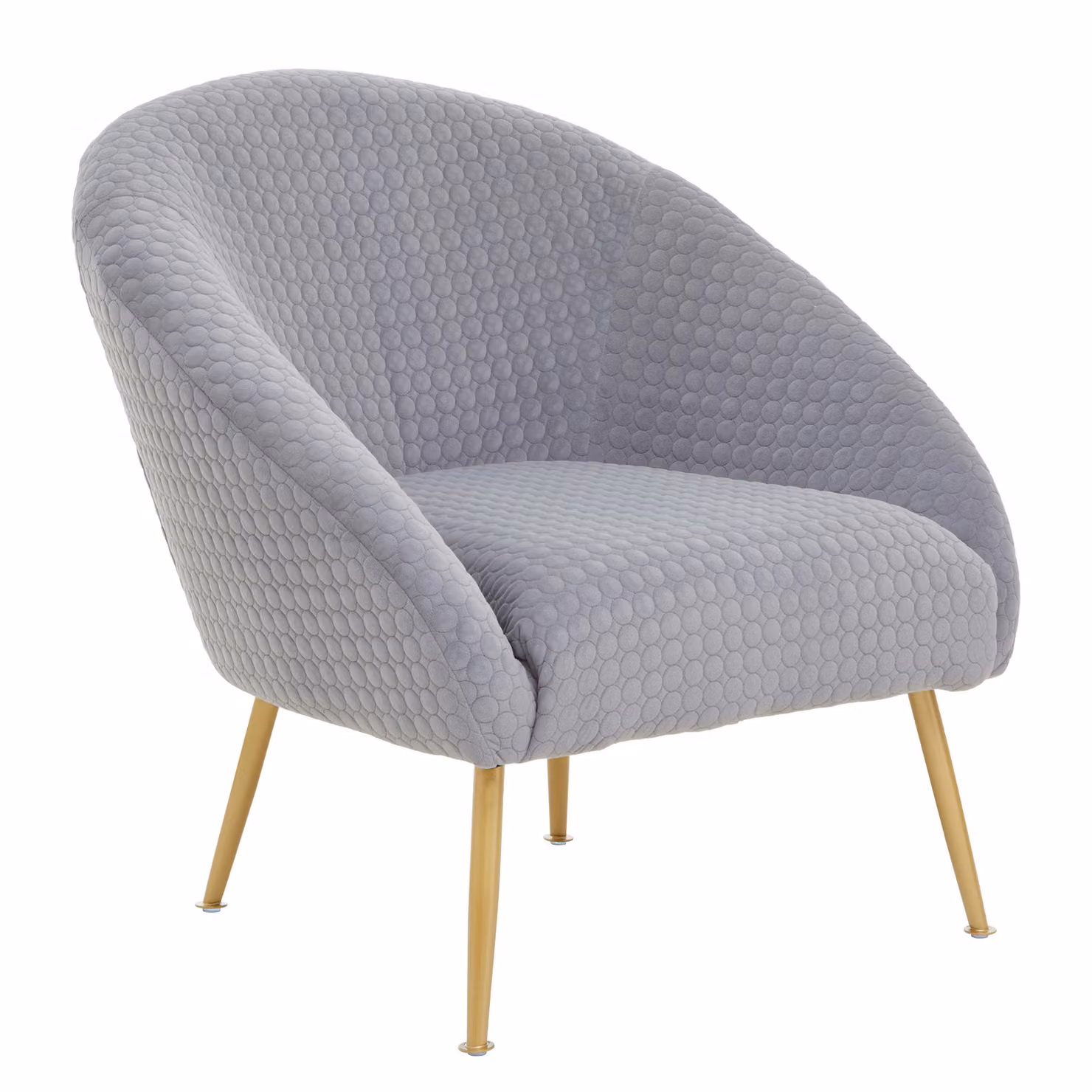 Orsina Mid-Century Grey Velvet Tub Occasional Chair with Gold Metal Accents – 2
