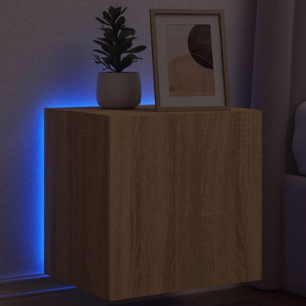 Berkfield Home TV Wall Cabinet with LED Lights in Sonoma Oak, Light Brown, W: 40.5 cm, D: 35 cm, H: 40 cm – 2