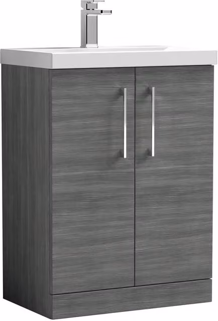 Balterley Contemporary Floor Standing Bathroom Vanity Unit with Mid-Edge Ceramic Basin, Anthracite Woodgrain Grey, W/D/H: 61 x 39 x 84 cm – 1