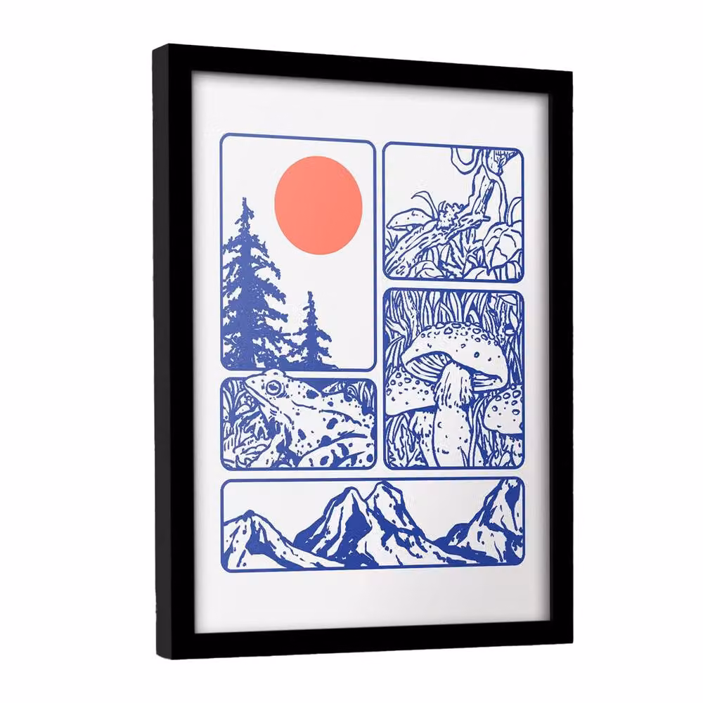 Pyramid International Mushroom, Frogs & The Eternal Sun Framed Art Nouveau Paper Poster in Multicolour – 2