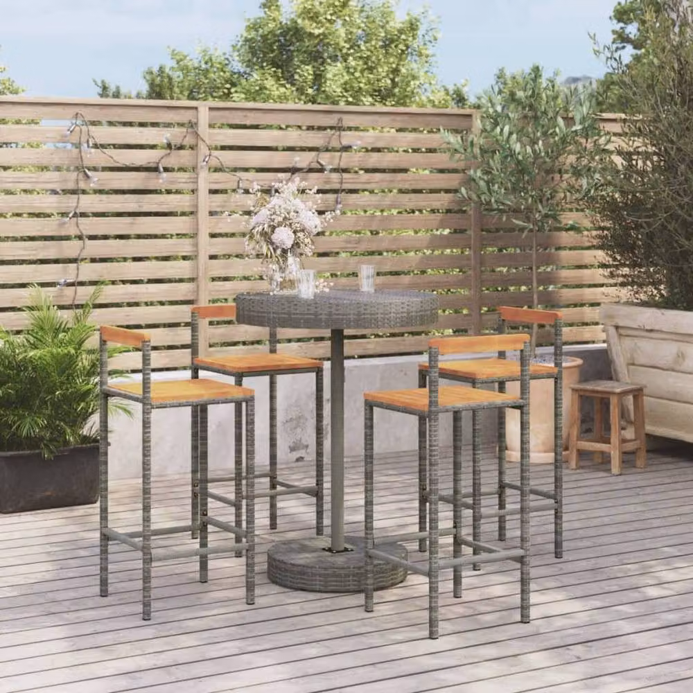 Berkfield Home Beautiful 5 Piece Grey Poly Rattan and Solid Acacia Wood Garden Bar Set – 2