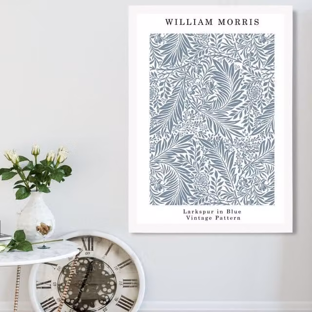 ARTZE William Morris Larkspur in Blue Floral Art Print with White Frame – 1
