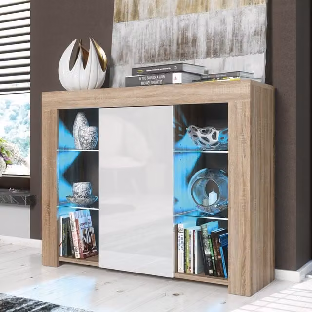 Creative Furniture Harbor Sideboard in White and Brown with Integrated Lighting, W: 97 cm, D: 35 cm, H: 83 cm