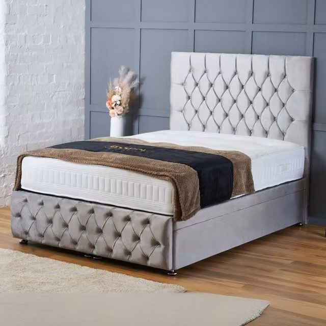 BSSPOKE Mulberry Ottoman Divan Bed with 54 inch Headboard in Silver Plush Velvet, W/D/H: 90 x 190 cm – 1