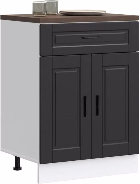 Berkfield Home Porto Black Matt MDF Kitchen Base Cabinet with Hinged Doors and Internal Shelves