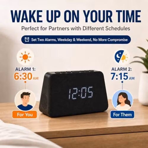 Grouptronics GTQ-RENEW Wireless Charging Alarm Clock Radio with FM Radio and USB Charging, Black with Black Cloth Screen – 4
