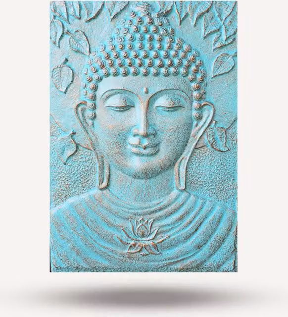 KDMK Large Buddha Metal Wall Art in Turquoise with Relief Detail, W/H: 70 x 70 cm